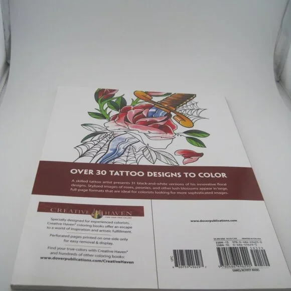 Creative Haven Floral Tattoo Designs Adult Coloring Book by Erik Siuda 31 Pages - Picture 2 of 5